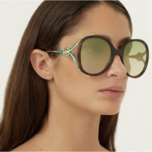NWT GUCCI GG0226S - 006 Gold Green Oversized Sunglasses - Picture 4 of 10